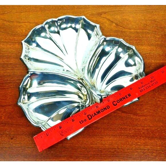 Vintage Silver Plated Divided Leaf Serving Plate With 3 Sections With Handle - Picture 4 of 8